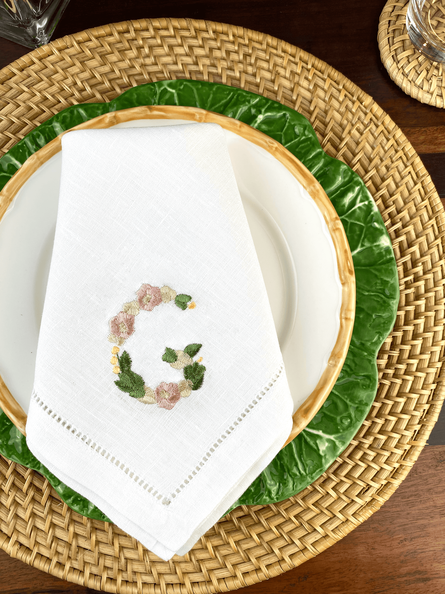 Flora Monogram Table Napkins, Set of 2