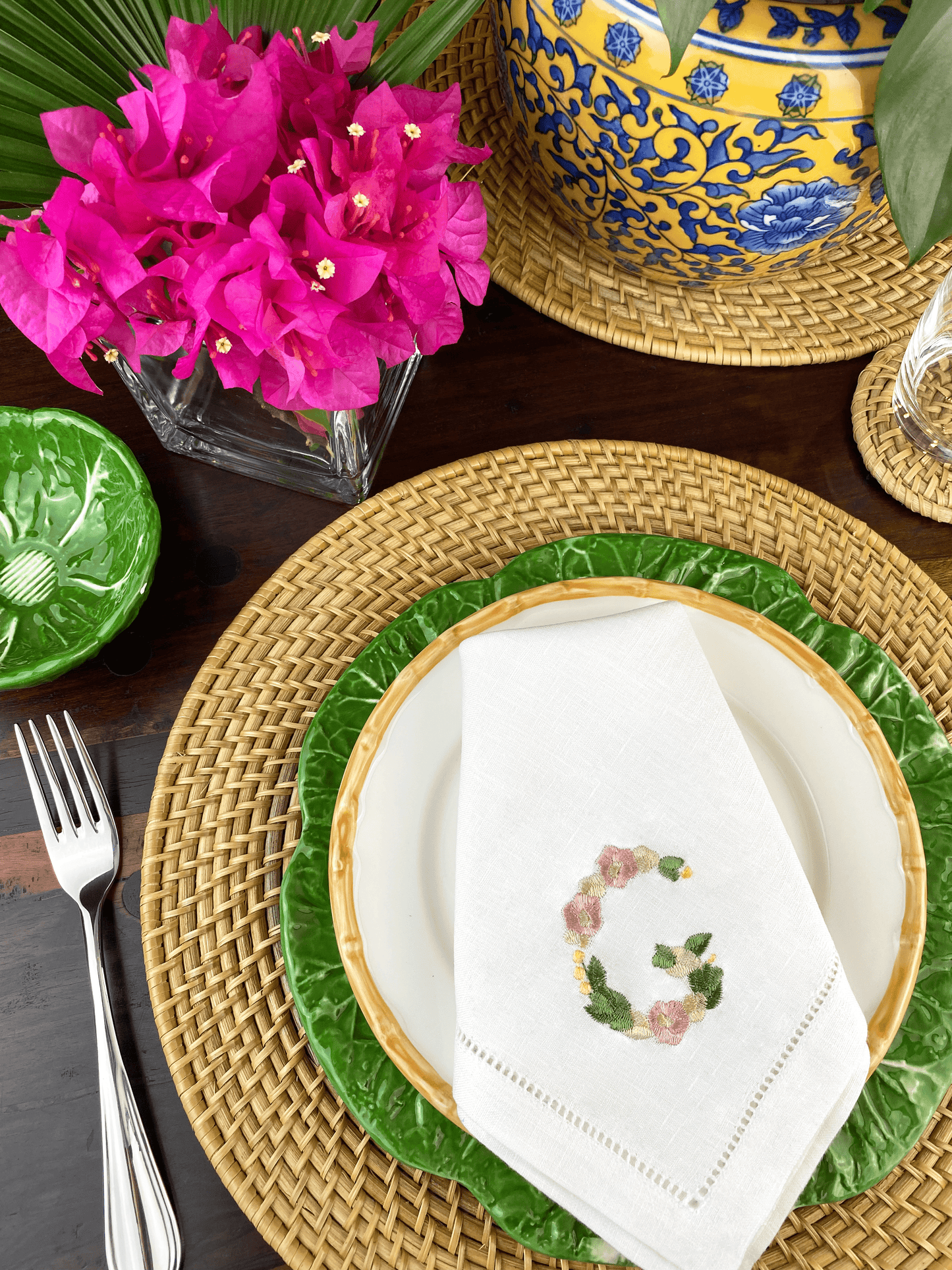 Flora Monogram Table Napkins, Set of 2