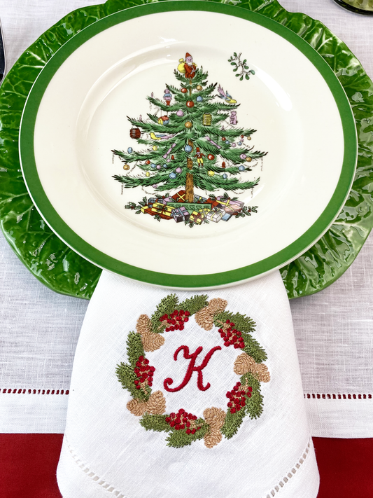 Carol Wreath Monogram Table Napkins, Set of 2