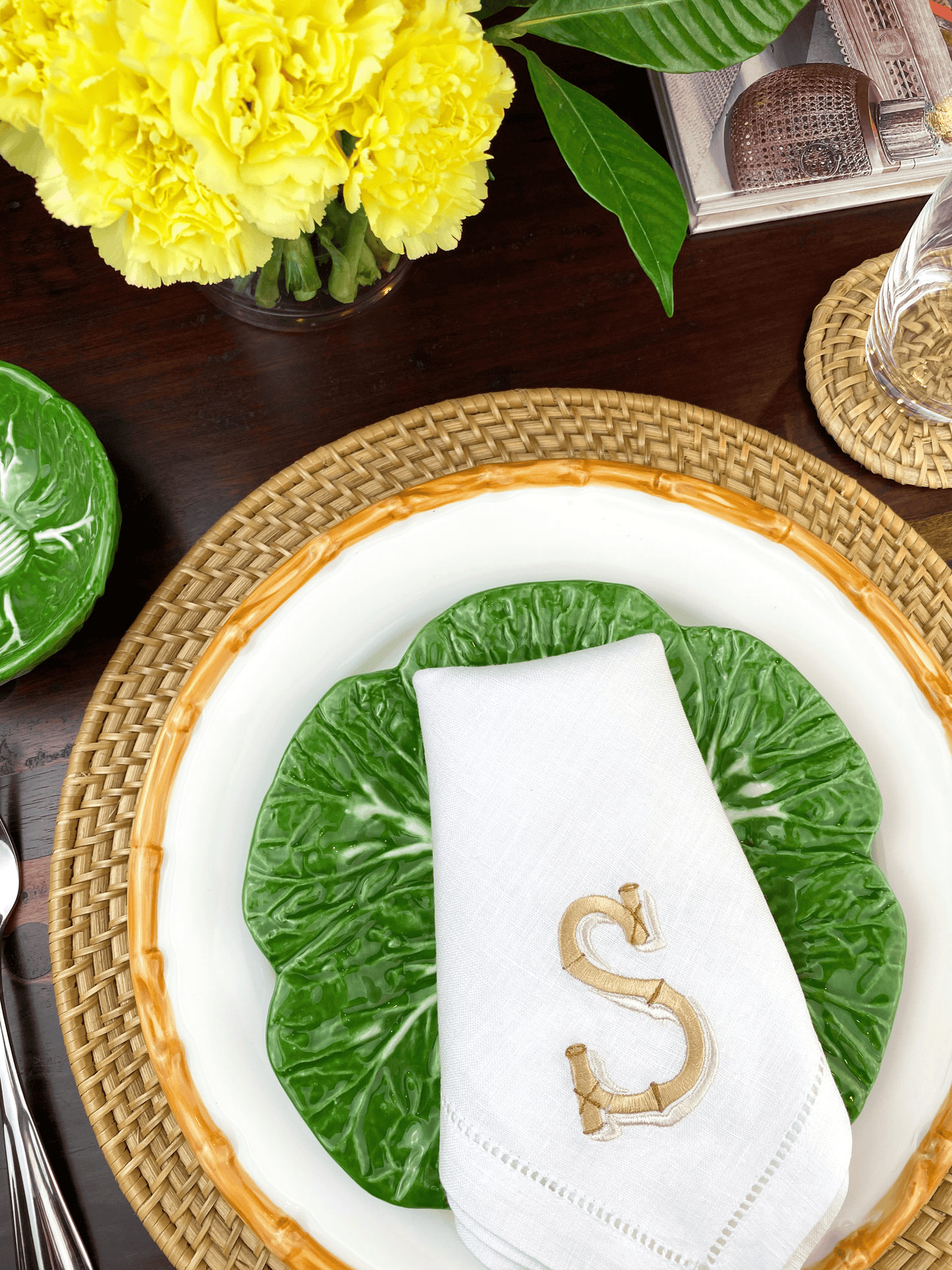 Bamboo Monogram Table Napkins, Set of 2