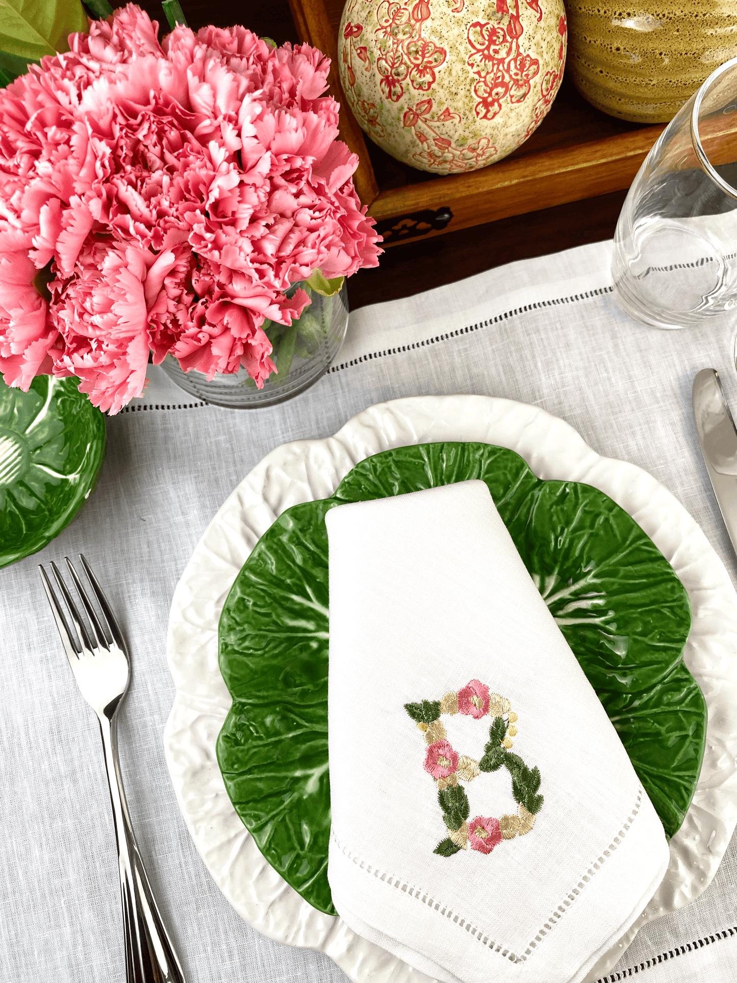 Flora Monogram Table Napkins, Set of 2