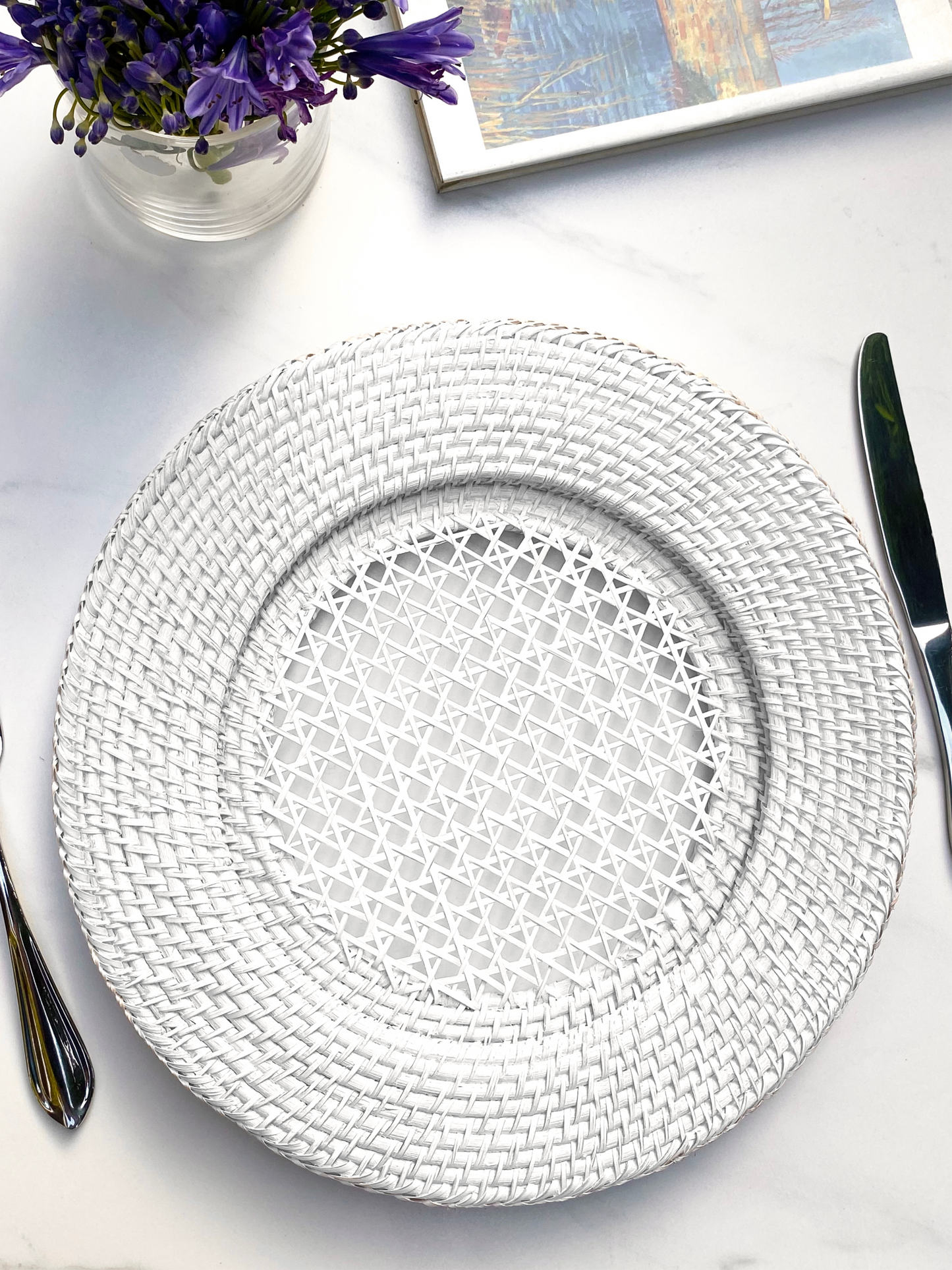 Coastal White Wicker Chargers, Set of 2