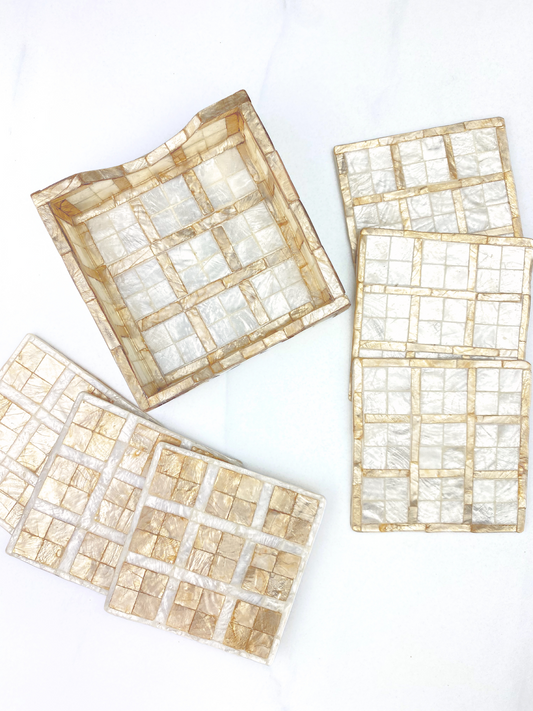 Capiz Window Reversible Coasters, Set of 6 with Case