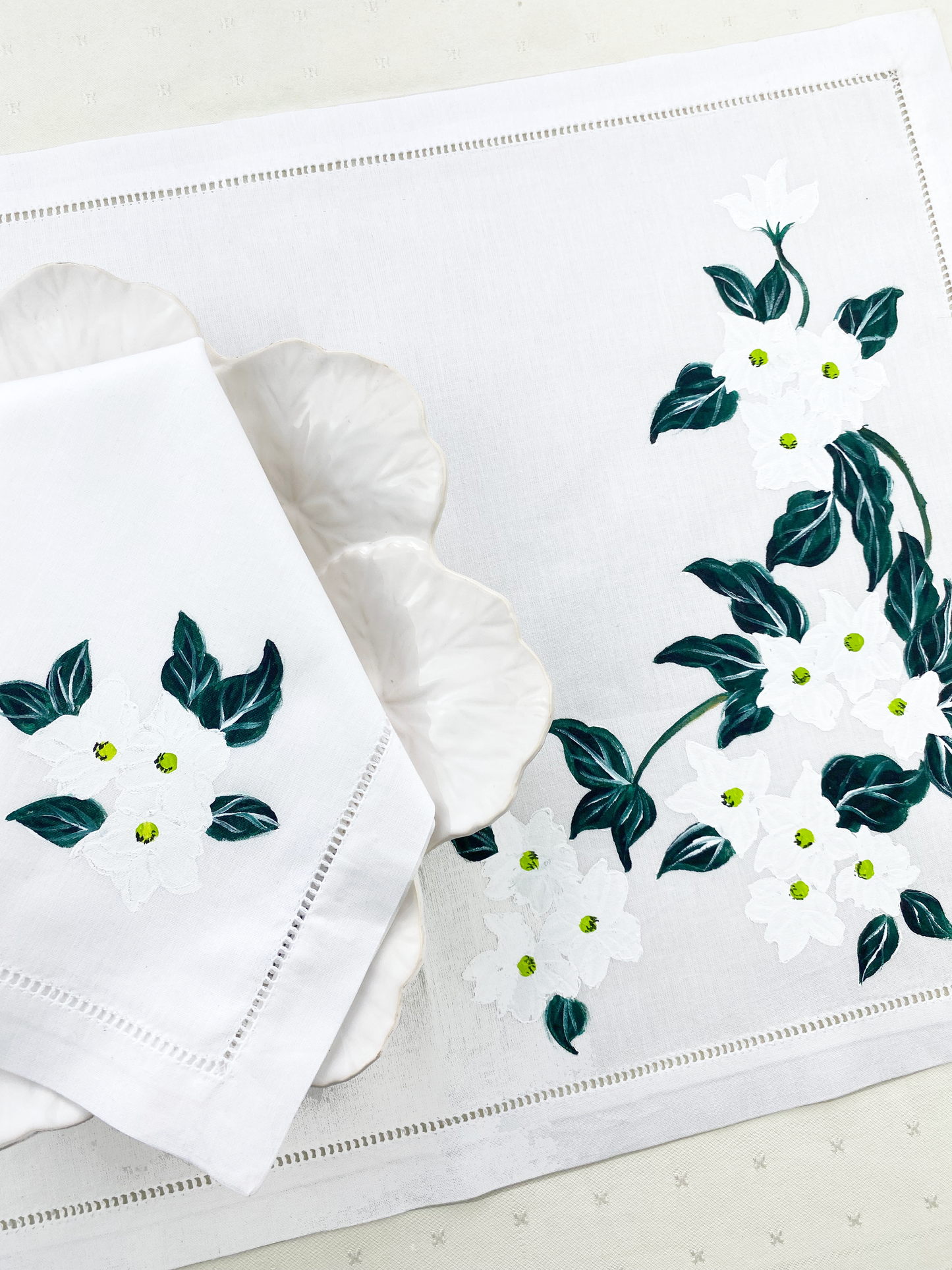 Sampaguita Hand Painted Table Napkins, Set of 2