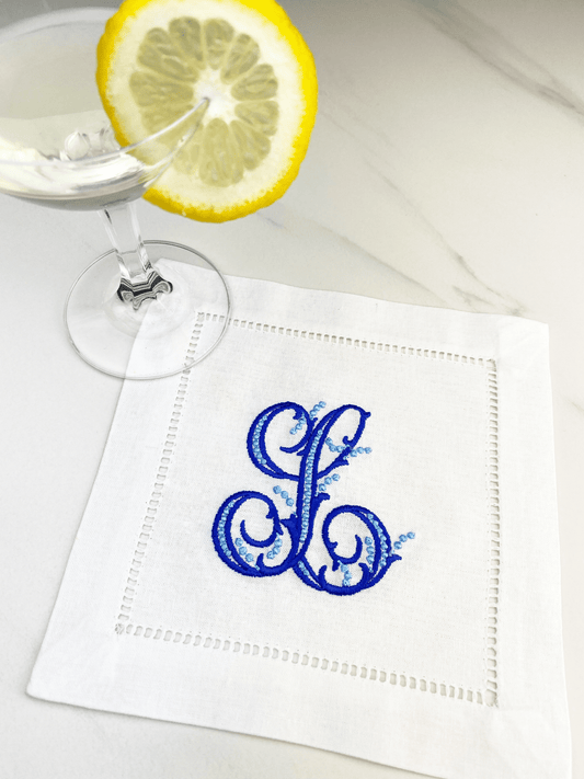 Amelie Monogram Cocktail Napkins, Set of 2