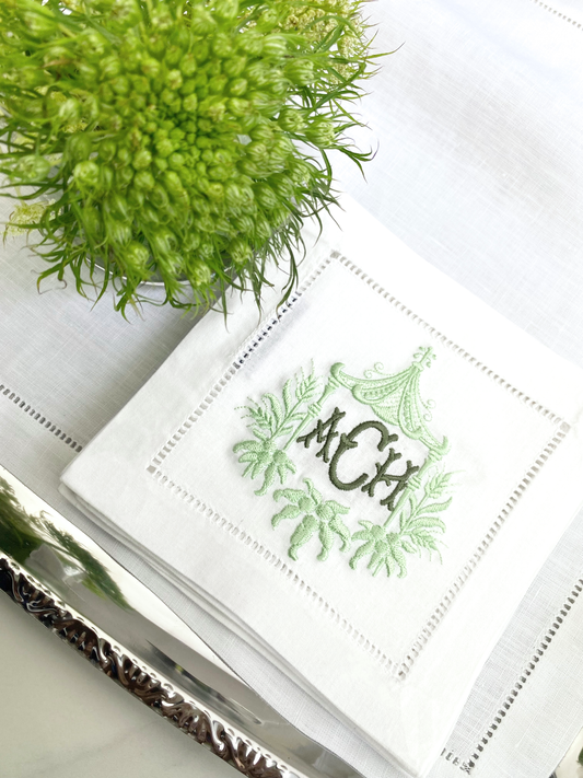 Pagoda Monogram Cocktail Napkins, Set of 2