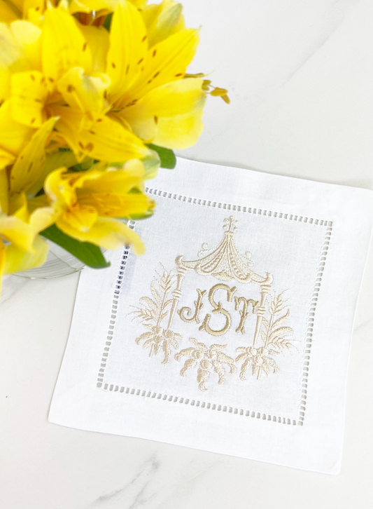Pagoda Monogram Cocktail Napkins, Set of 2