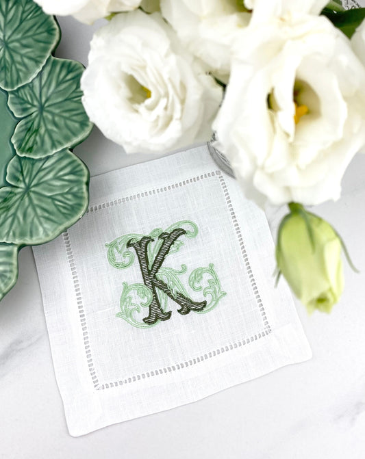 Florence Monogram Cocktail Napkins, Set of 2